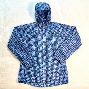 Lands' End Kids Navy and Light Blue Floral Rain Jacket (Size 14, Kids Large / L)